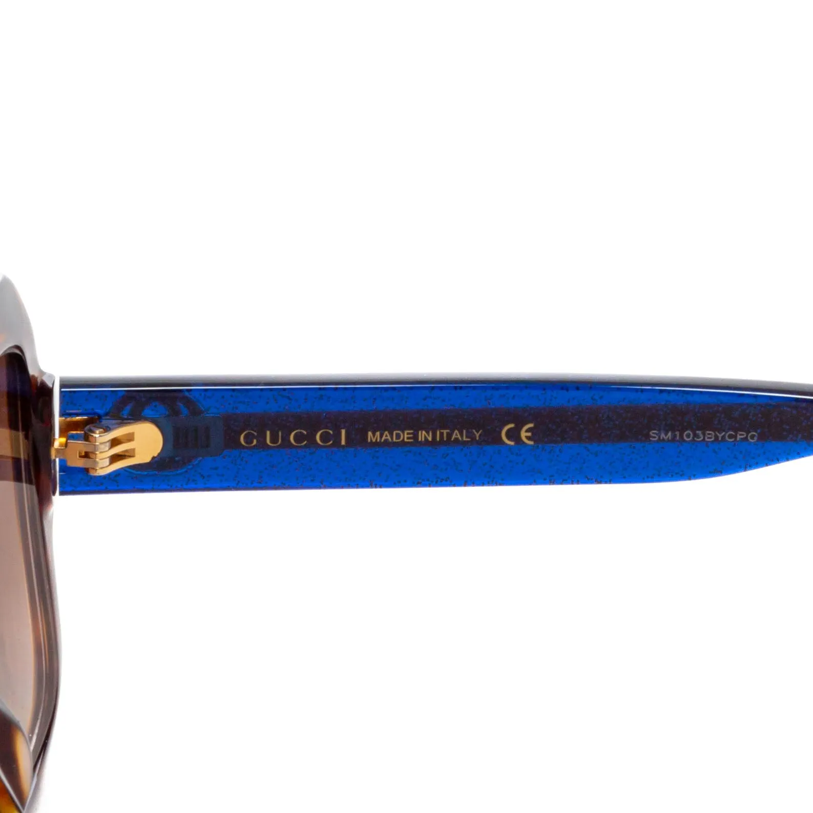 Oversize Square Havana Brown Tortoise Blue Glitter Web Stripe GG0036S Sunglasses 54mm