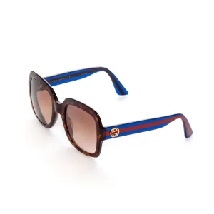 Oversize Square Havana Brown Tortoise Blue Glitter Web Stripe GG0036S Sunglasses 54mm