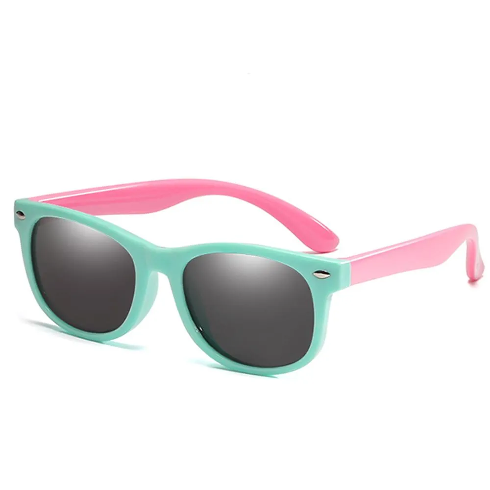 Rainbow - (Age 3-12)Kids UV400 Protective Polarized Sunglasses-Light green&Pink