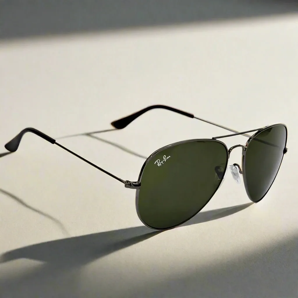 Ray-Ban Rimmed Classic Aviators GunMetal Frame With Green Lens