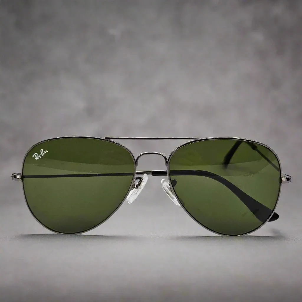 Ray-Ban Rimmed Classic Aviators GunMetal Frame With Green Lens