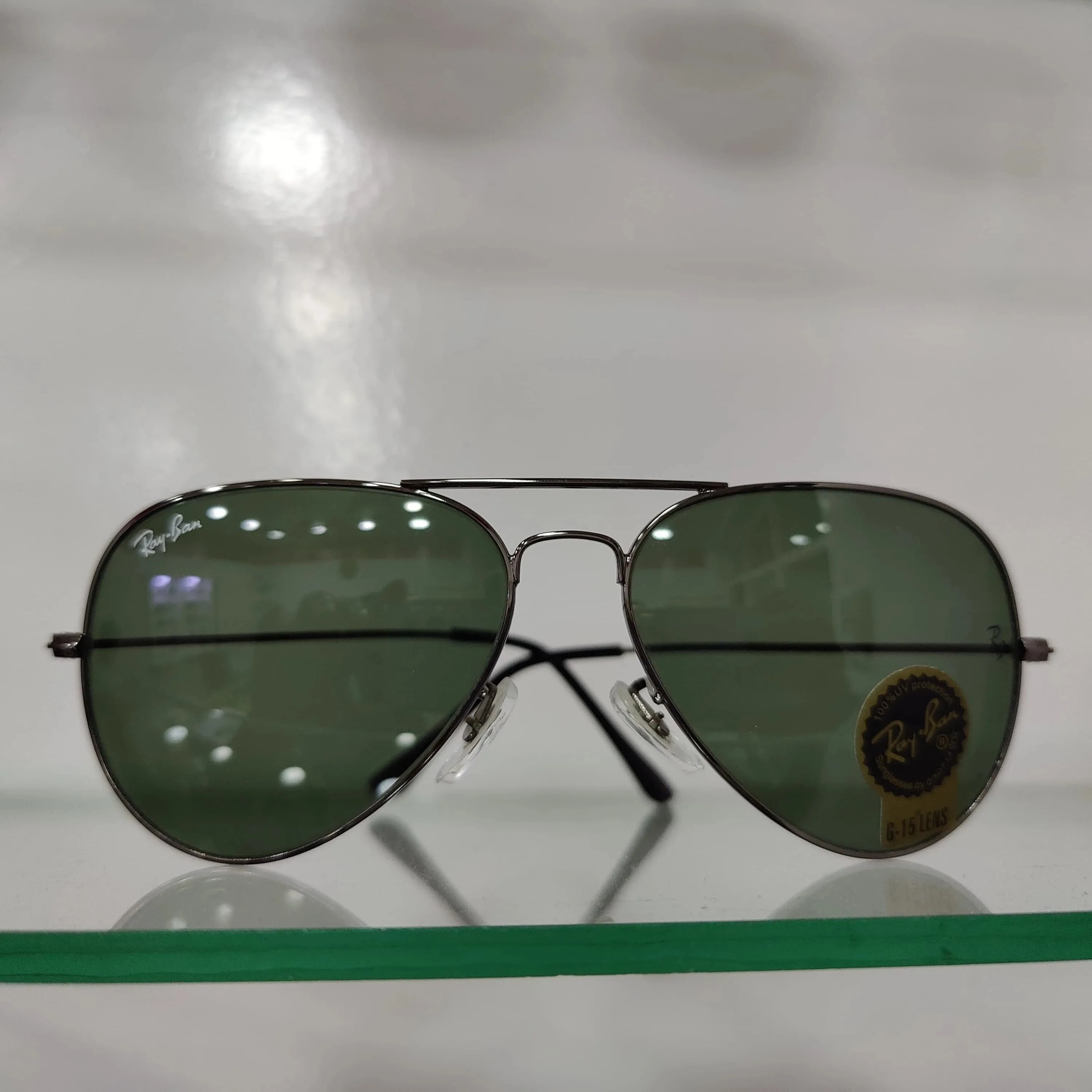 Ray-Ban Rimmed Classic Aviators GunMetal Frame With Green Lens