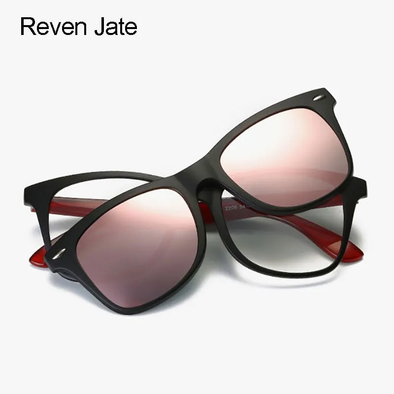 Reven Jate Women's Full Rim Cat Eye Tr 90 Eyeglasses Clip On Polarized Sunglasses S205