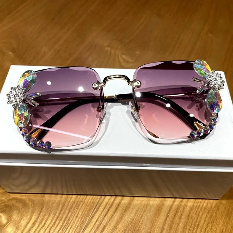 Rhinestone Adorned Rimless Square Sunglasses