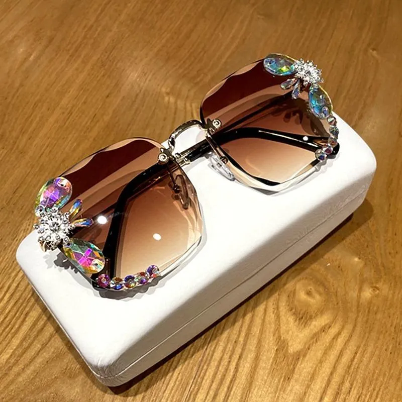 Rhinestone Adorned Rimless Square Sunglasses