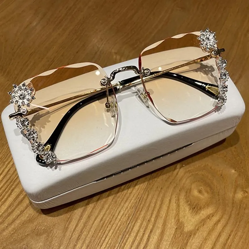 Rhinestone Adorned Rimless Square Sunglasses