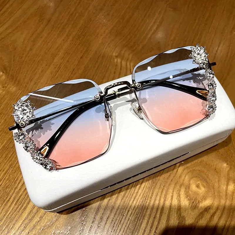 Rhinestone Adorned Rimless Square Sunglasses