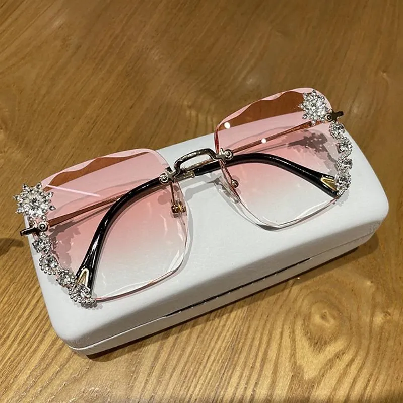 Rhinestone Adorned Rimless Square Sunglasses