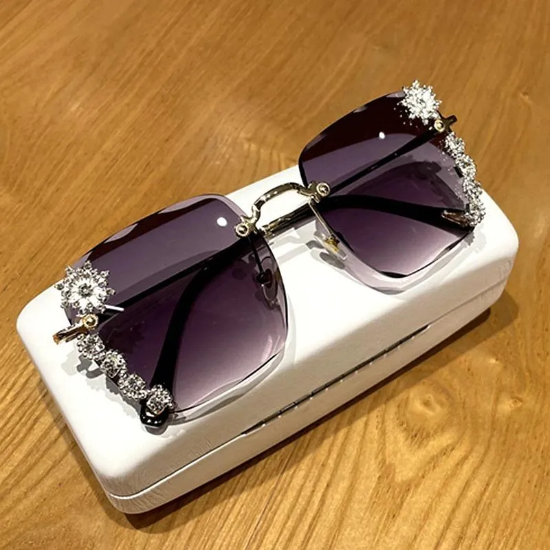 Rhinestone Adorned Rimless Square Sunglasses