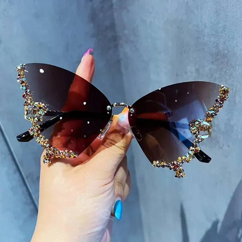 Rimless Diamond Butterfly Sunglasses