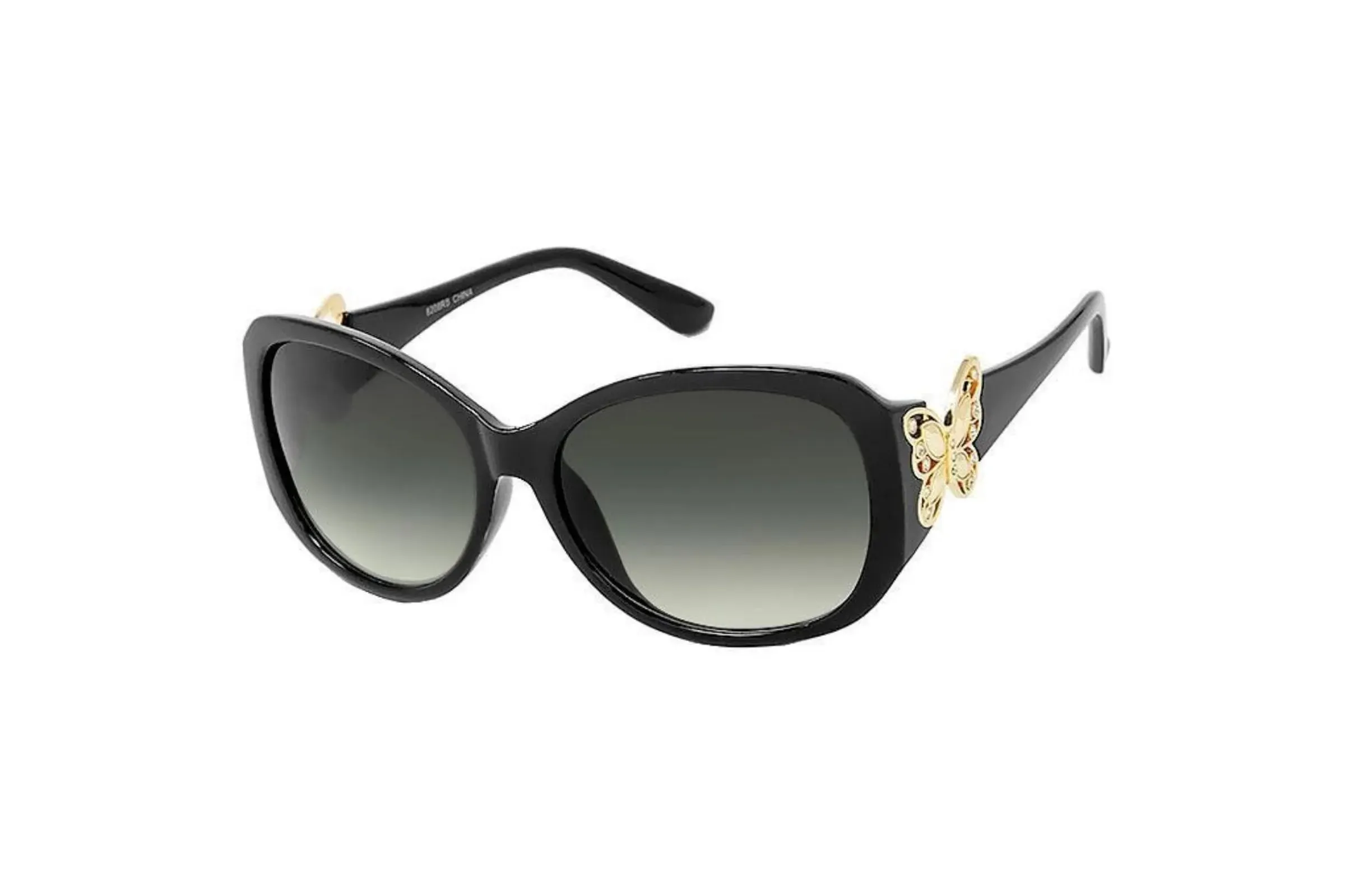 Round Black Gold Butterfly Sunglasses