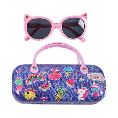 Sunglass and Case Set Round Full Frame Sunglasses Boys/Girls - Random Style Pick